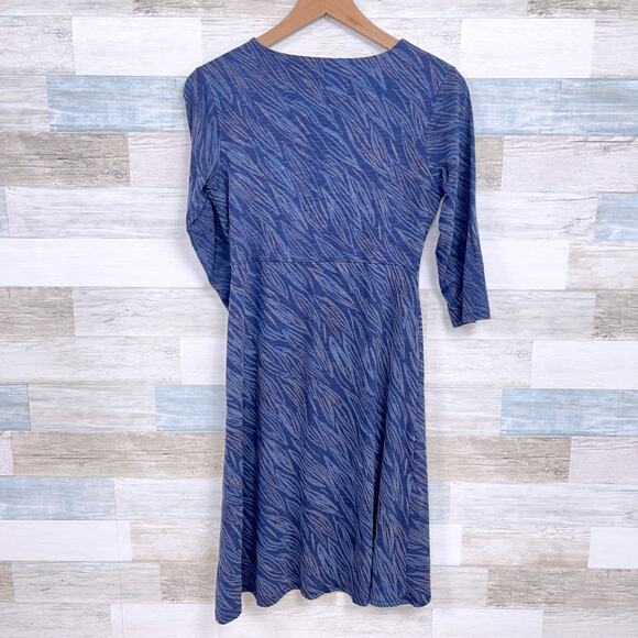 Horny Toad & Co Cinch V Neck Tencel Jersey Dress Blue 3/4 Sleeve Womens Small - Picture 3 of 6